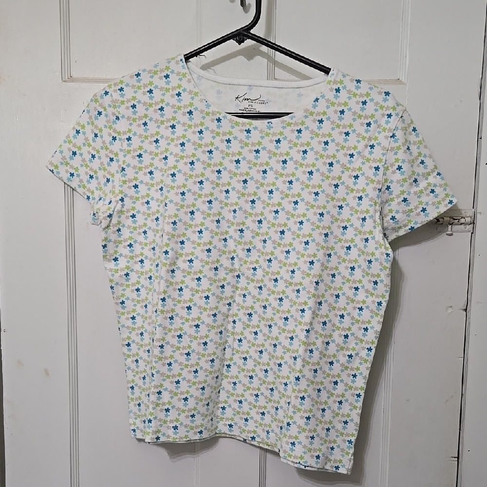 KIM ROGERS PETITE SMALL WOMEN LADIES SMALL FLOWER PRINT GREEN BEIGE BLUE GREEN